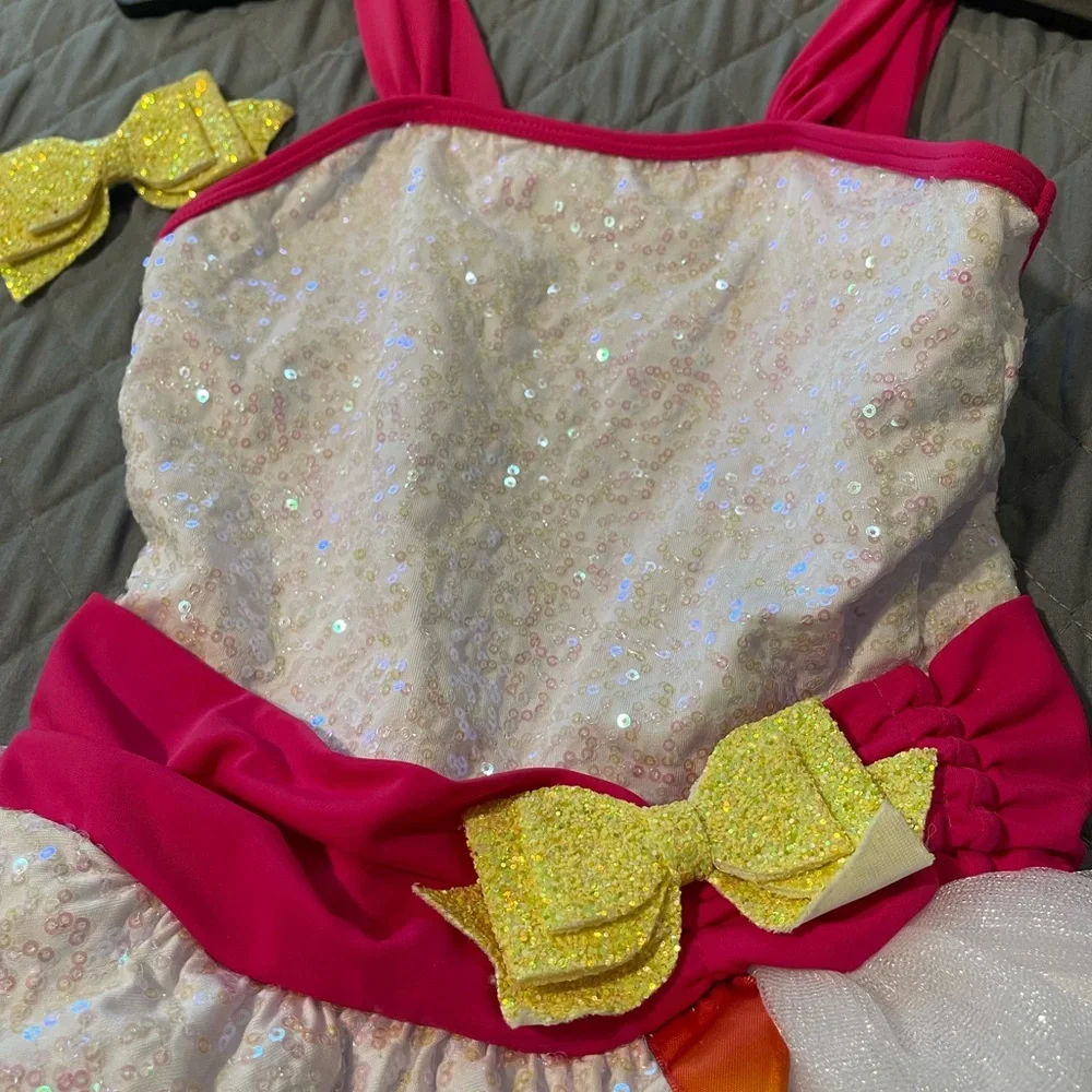 Revolution Pink and White/Rainbow Kids Dance Costume